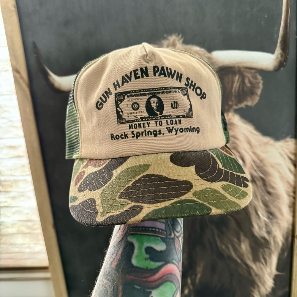 70s 80s vintage Rock Springs Wyoming trucker hat
Gun Haven Pawn Shop Camo - Picture 2 of 7